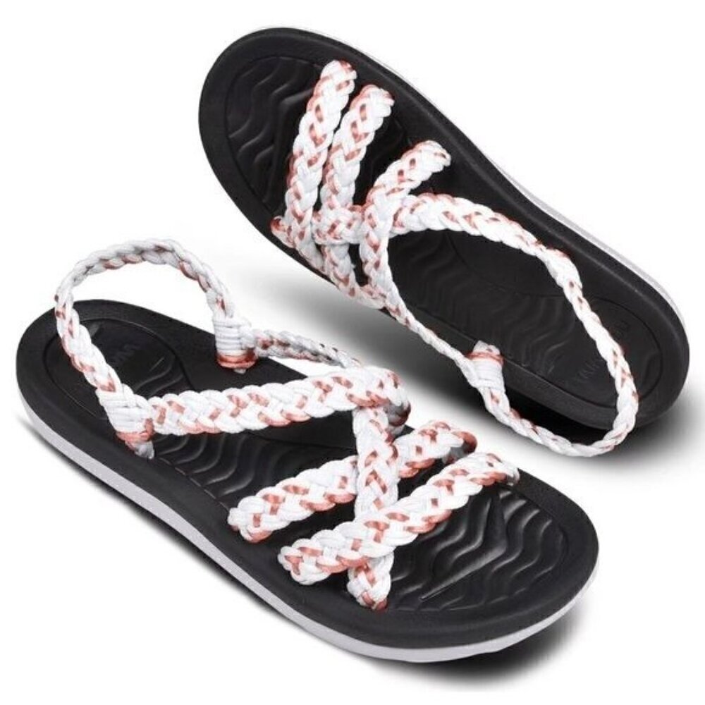 Walkuu Women's Crochet Summer Essentials Lightweight Slingback Sandals Size 11